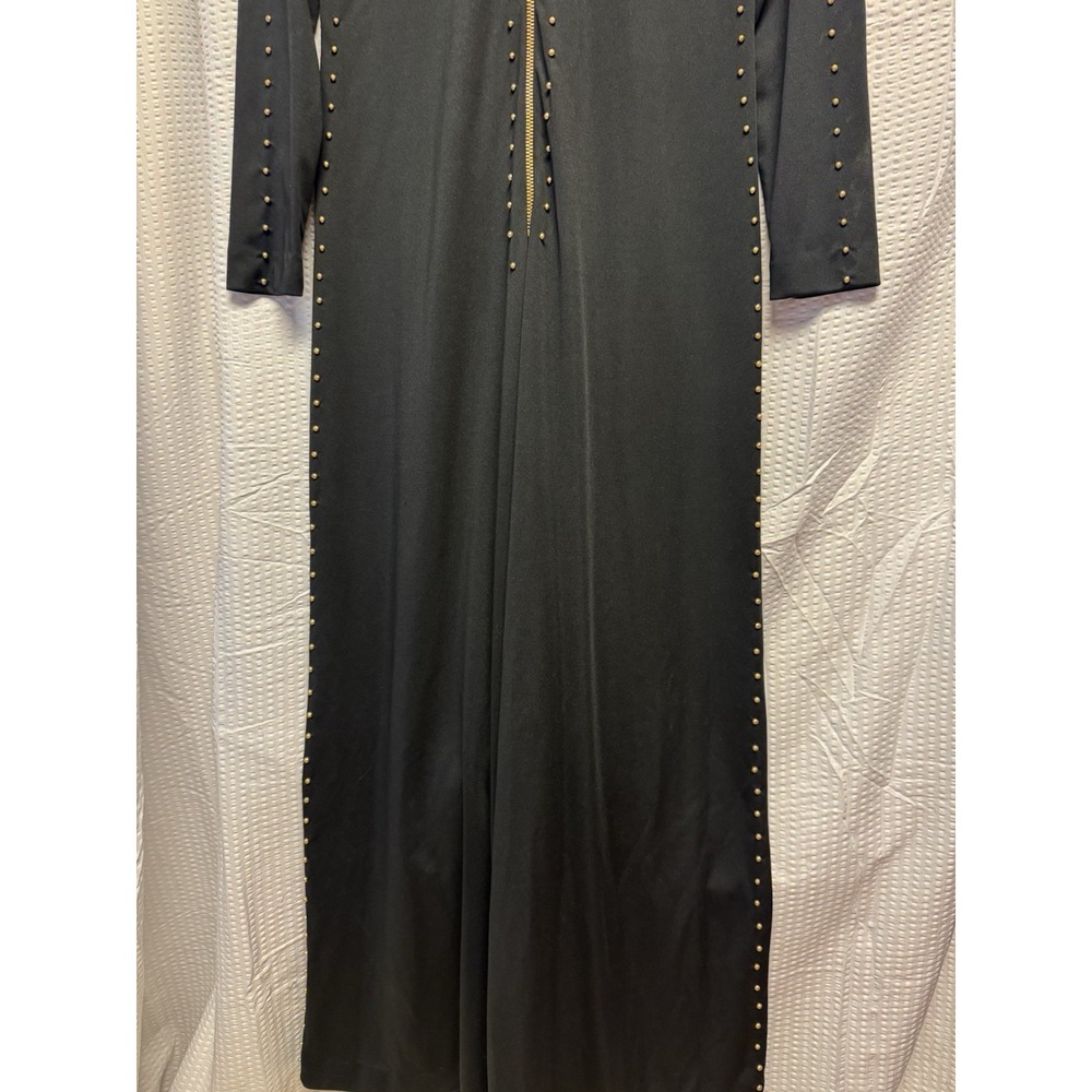 Vintage 1970s Bernie Bee New York Wide Leg Palazzo Jumpsuit Black Studded Zip MD - Picture 3 of 16